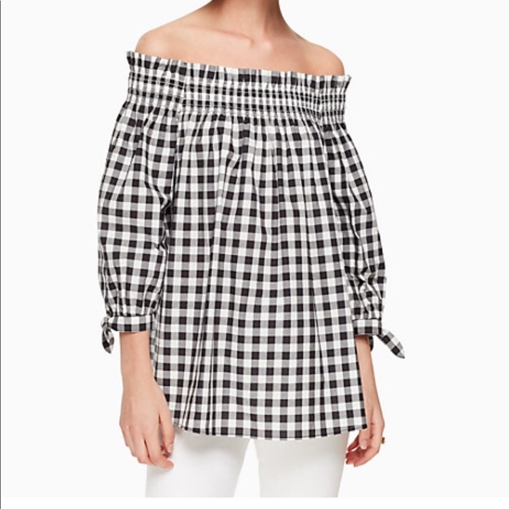 Kate Spade ♠️ Gingham 3/4 sleeve top